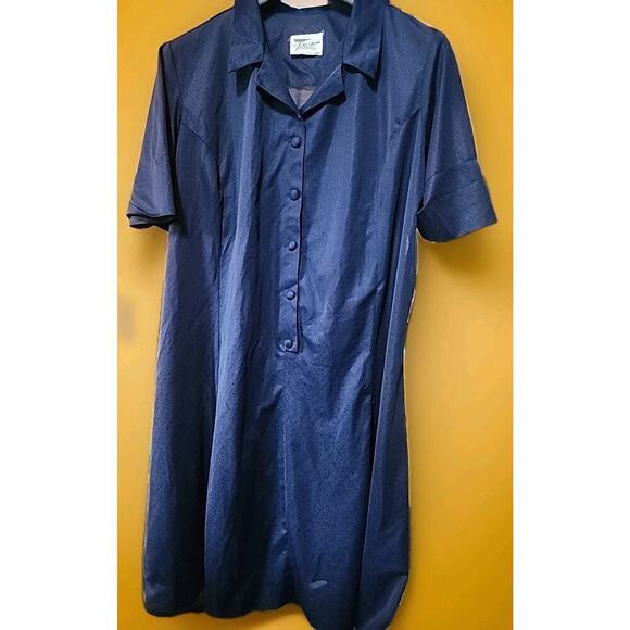Vintage Tribute Blue Sheer Button Short Sleeve House Shift Dress A99 Madmen - Picture 1 of 7